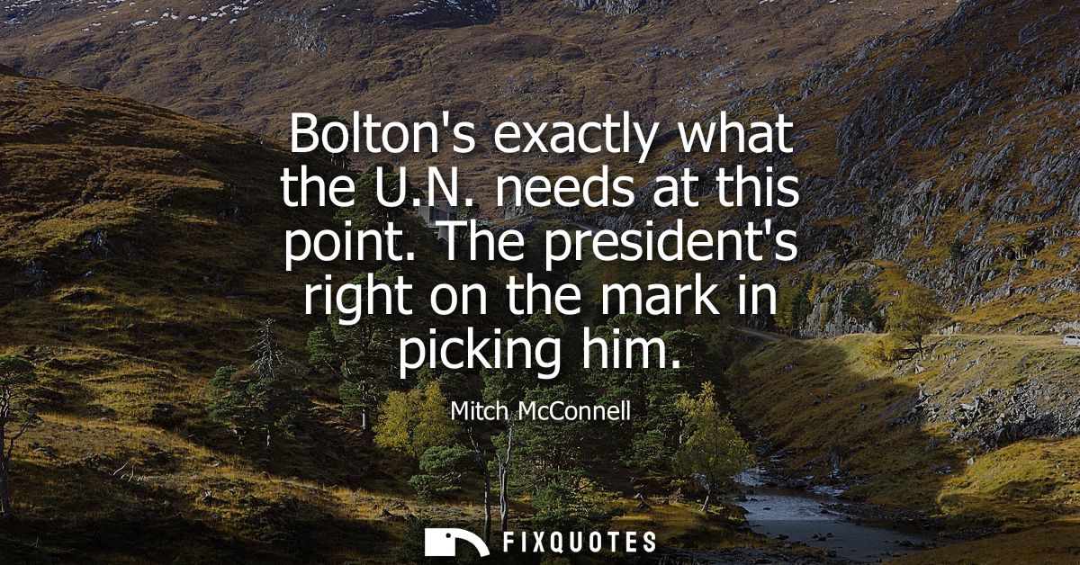 Boltons exactly what the U.N. needs at this point. The presidents right on the mark in picking him