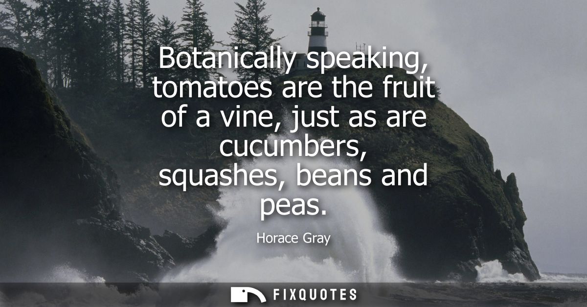 Botanically speaking, tomatoes are the fruit of a vine, just as are cucumbers, squashes, beans and peas