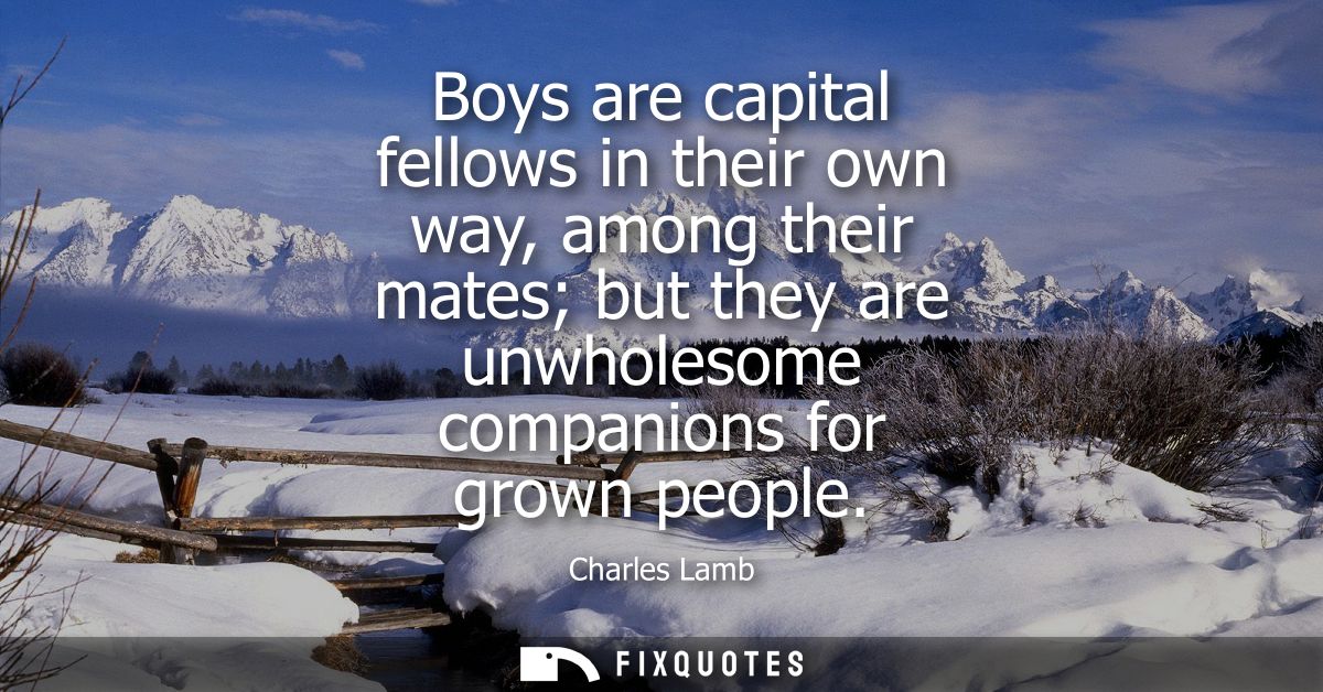 Boys are capital fellows in their own way, among their mates but they are unwholesome companions for grown people