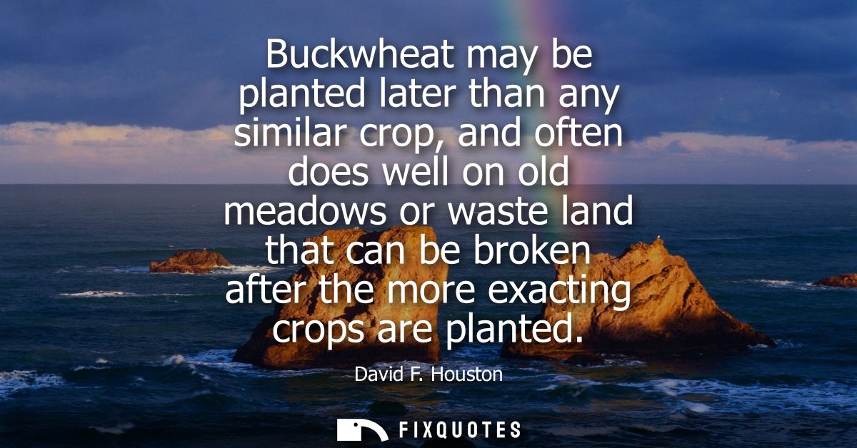 Buckwheat may be planted later than any similar crop, and often does well on old meadows or waste land that can be broke