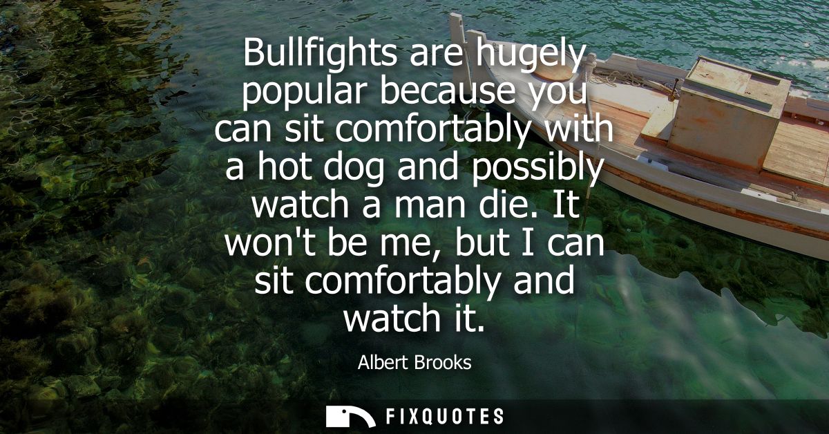 Bullfights are hugely popular because you can sit comfortably with a hot dog and possibly watch a man die. It wont be me
