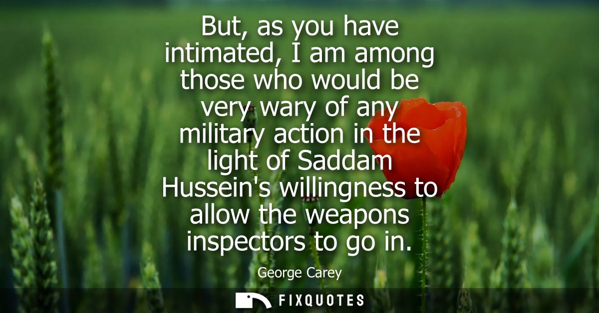 But, as you have intimated, I am among those who would be very wary of any military action in the light of Saddam Hussei