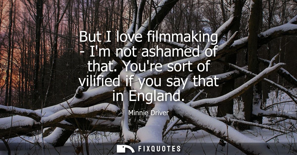 But I love filmmaking - Im not ashamed of that. Youre sort of vilified if you say that in England