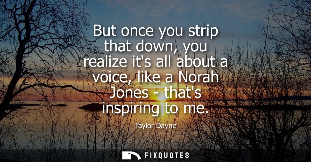 But once you strip that down, you realize its all about a voice, like a Norah Jones - thats inspiring to me