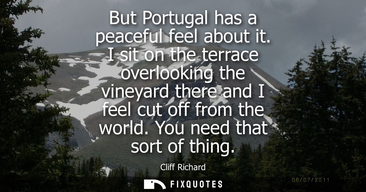 But Portugal has a peaceful feel about it. I sit on the terrace overlooking the vineyard there and I feel cut off from t