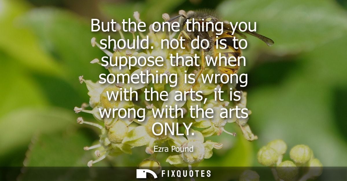 But the one thing you should. not do is to suppose that when something is wrong with the arts, it is wrong with the arts