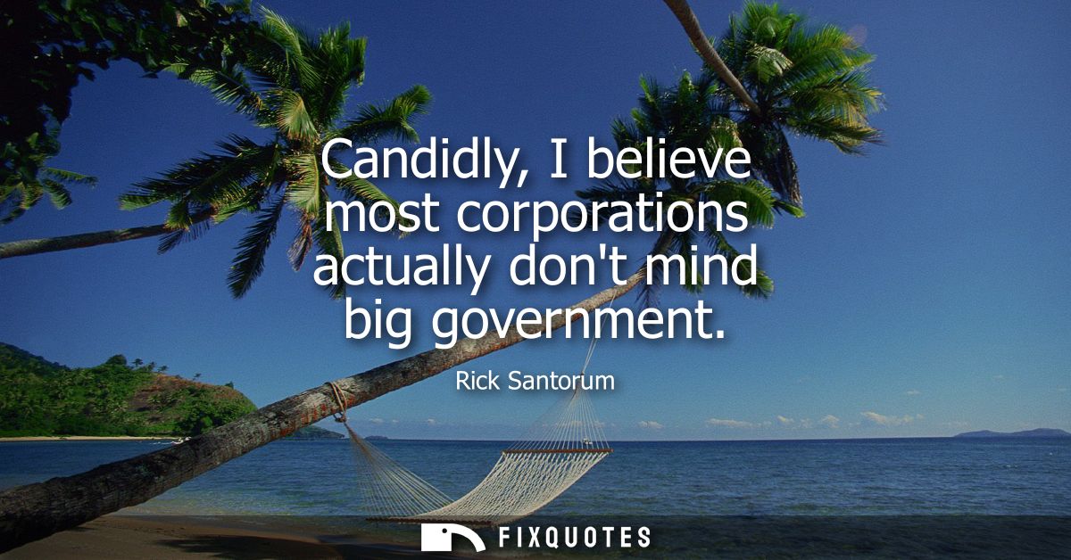 Candidly, I believe most corporations actually dont mind big government