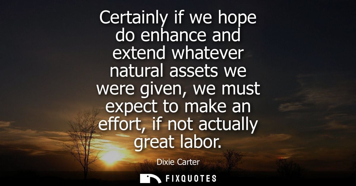 Certainly if we hope do enhance and extend whatever natural assets we were given, we must expect to make an effort, if n