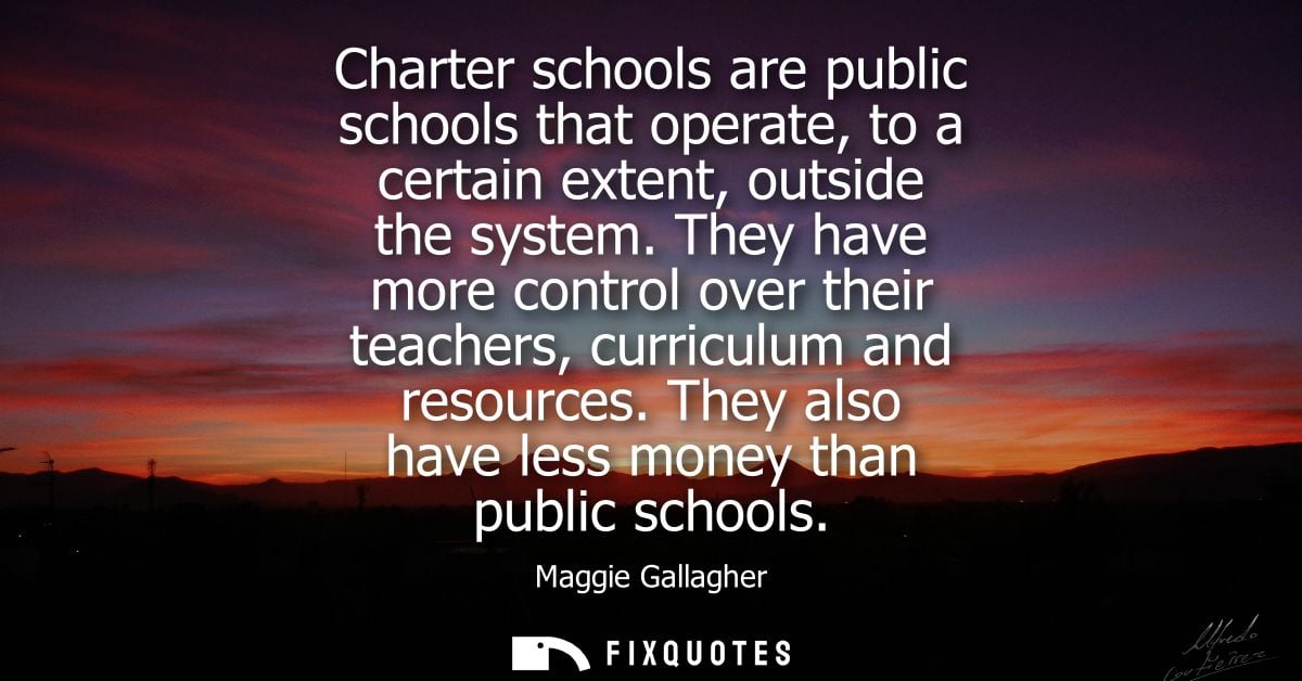 Charter schools are public schools that operate, to a certain extent, outside the system. They have more control over th