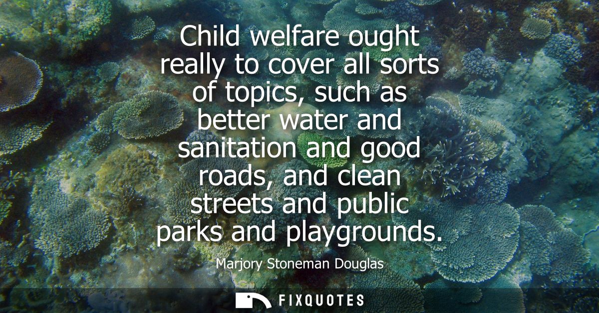 Child welfare ought really to cover all sorts of topics, such as better water and sanitation and good roads, and clean s