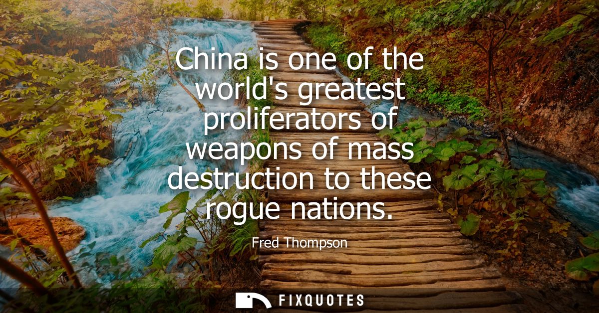 China is one of the worlds greatest proliferators of weapons of mass destruction to these rogue nations