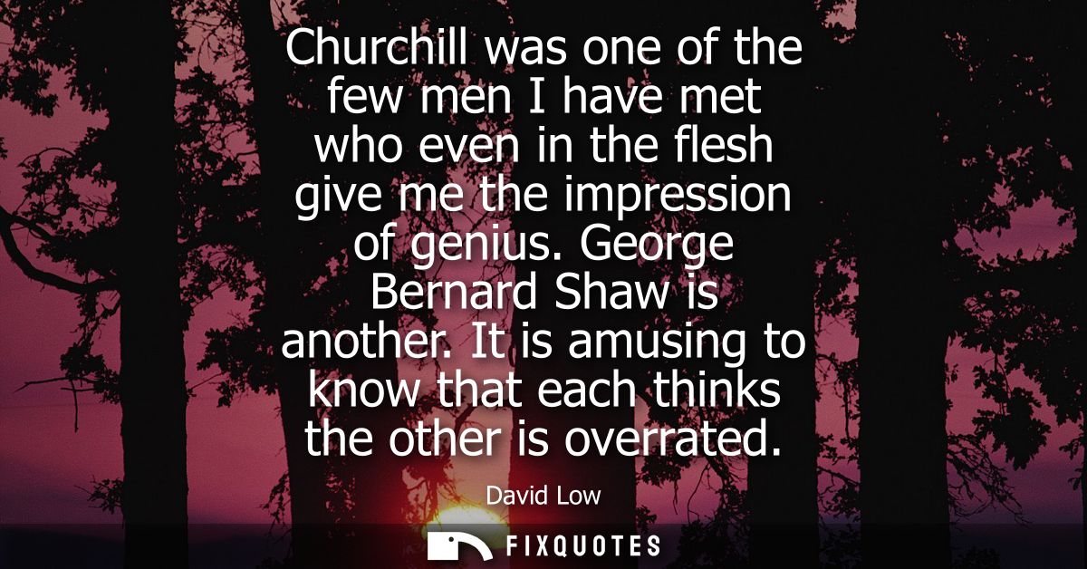 Churchill was one of the few men I have met who even in the flesh give me the impression of genius. George Bernard Shaw 