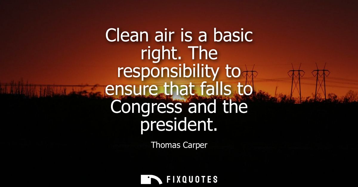 Clean air is a basic right. The responsibility to ensure that falls to Congress and the president