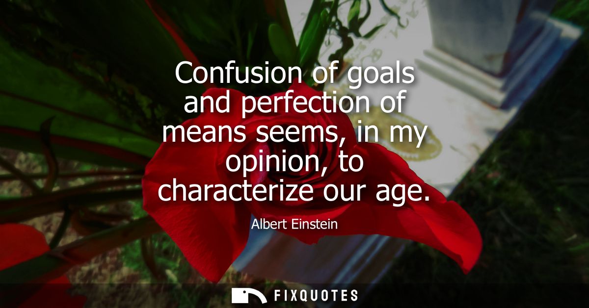 Confusion of goals and perfection of means seems, in my opinion, to characterize our age