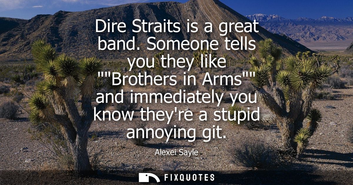 Dire Straits is a great band. Someone tells you they like Brothers in Arms and immediately you know theyre a stupid anno