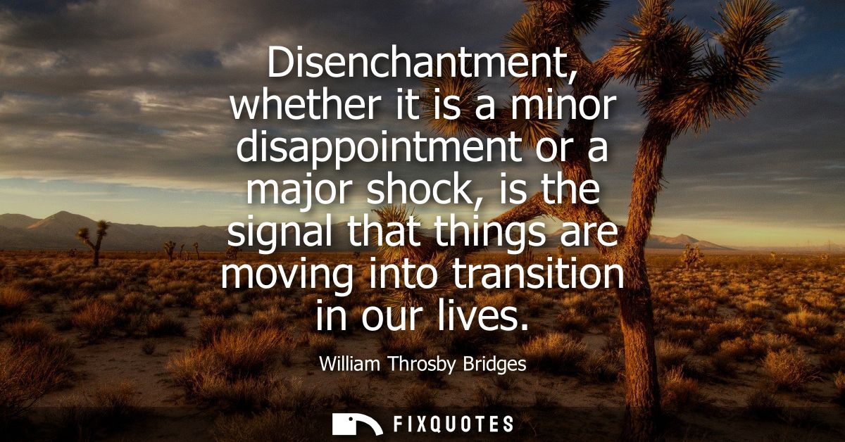 Disenchantment, whether it is a minor disappointment or a major shock, is the signal that things are moving into transit