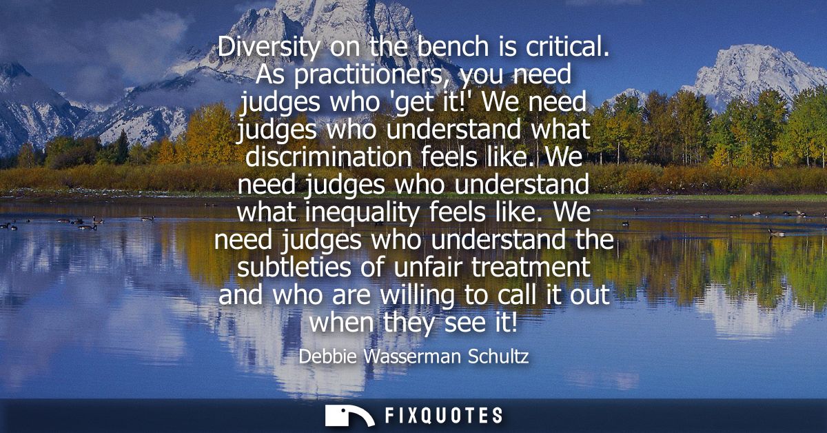 Diversity on the bench is critical. As practitioners, you need judges who get it! We need judges who understand what dis