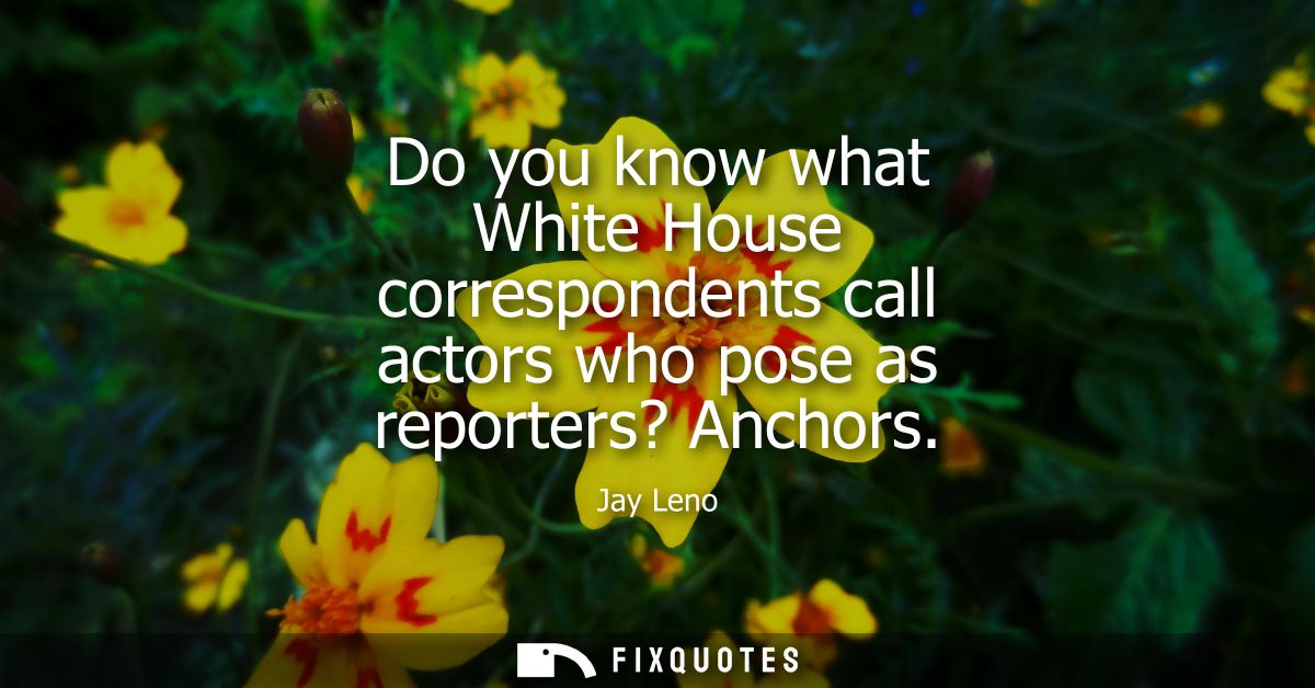Do you know what White House correspondents call actors who pose as reporters? Anchors