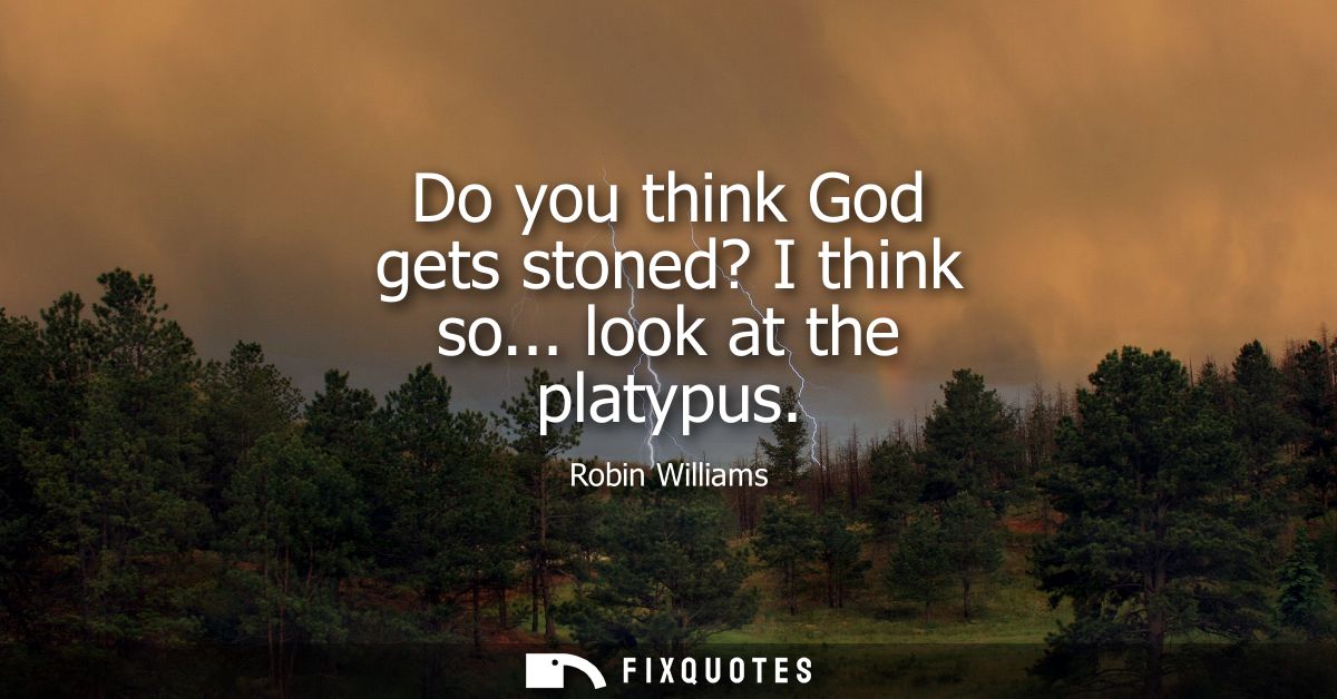 Do you think God gets stoned? I think so... look at the platypus - Robin Williams