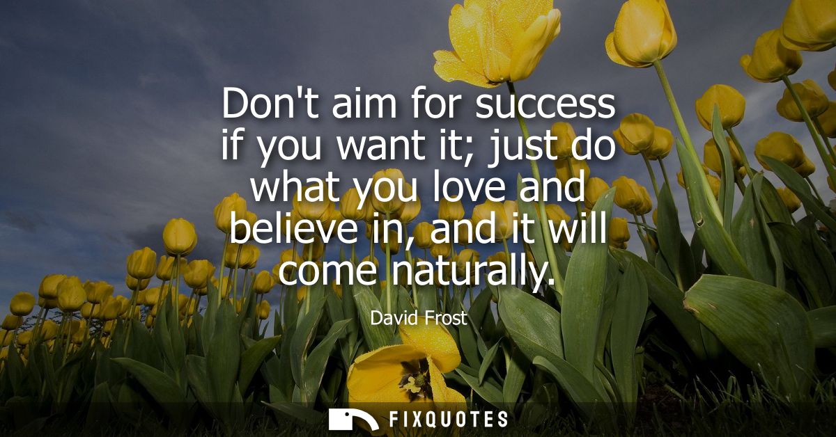 Dont aim for success if you want it just do what you love and believe in, and it will come naturally