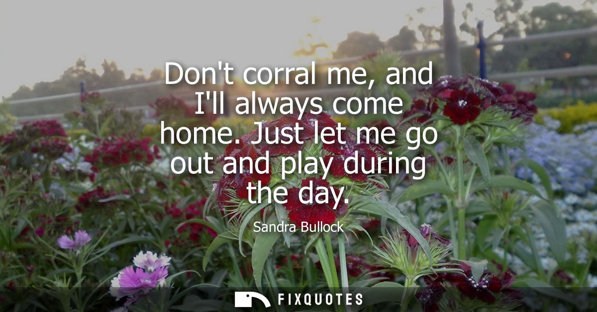 Dont corral me, and Ill always come home. Just let me go out and play during the day