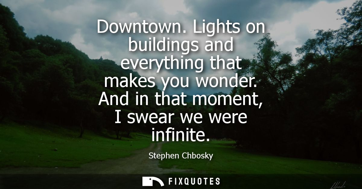 Downtown. Lights on buildings and everything that makes you wonder. And in that moment, I swear we were infinite