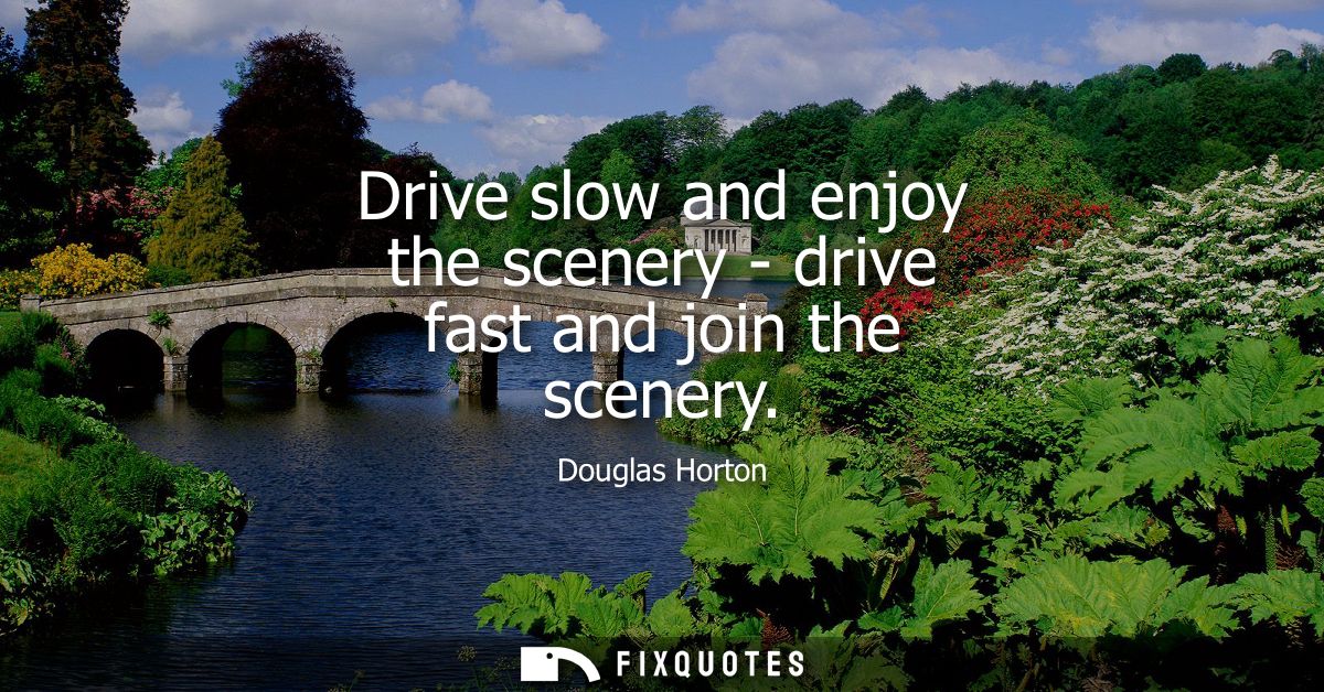 Drive slow and enjoy the scenery - drive fast and join the scenery