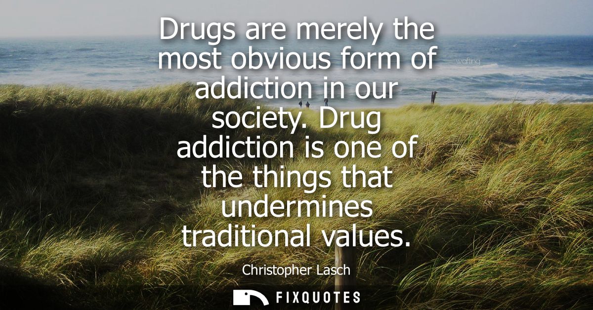 Drugs are merely the most obvious form of addiction in our society. Drug addiction is one of the things that undermines 