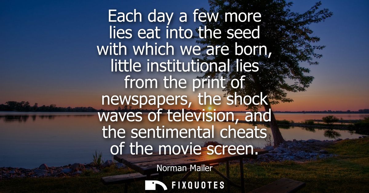 Each day a few more lies eat into the seed with which we are born, little institutional lies from the print of newspaper