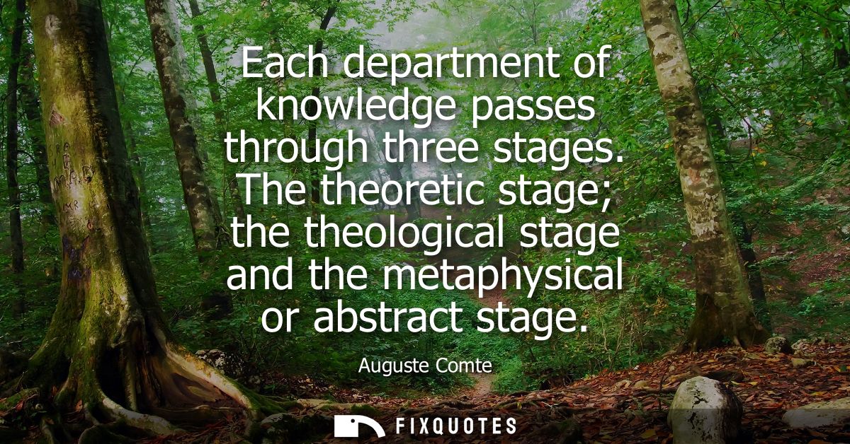 Each department of knowledge passes through three stages. The theoretic stage the theological stage and the metaphysical