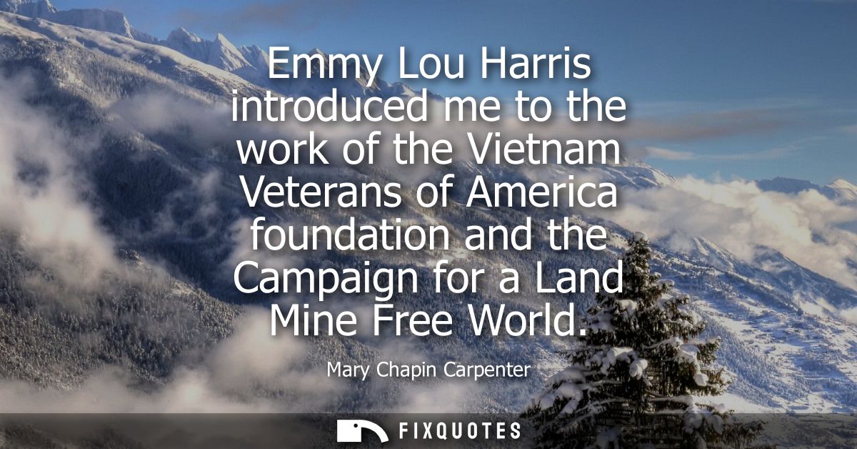 Emmy Lou Harris introduced me to the work of the Vietnam Veterans of America foundation and the Campaign for a Land Mine