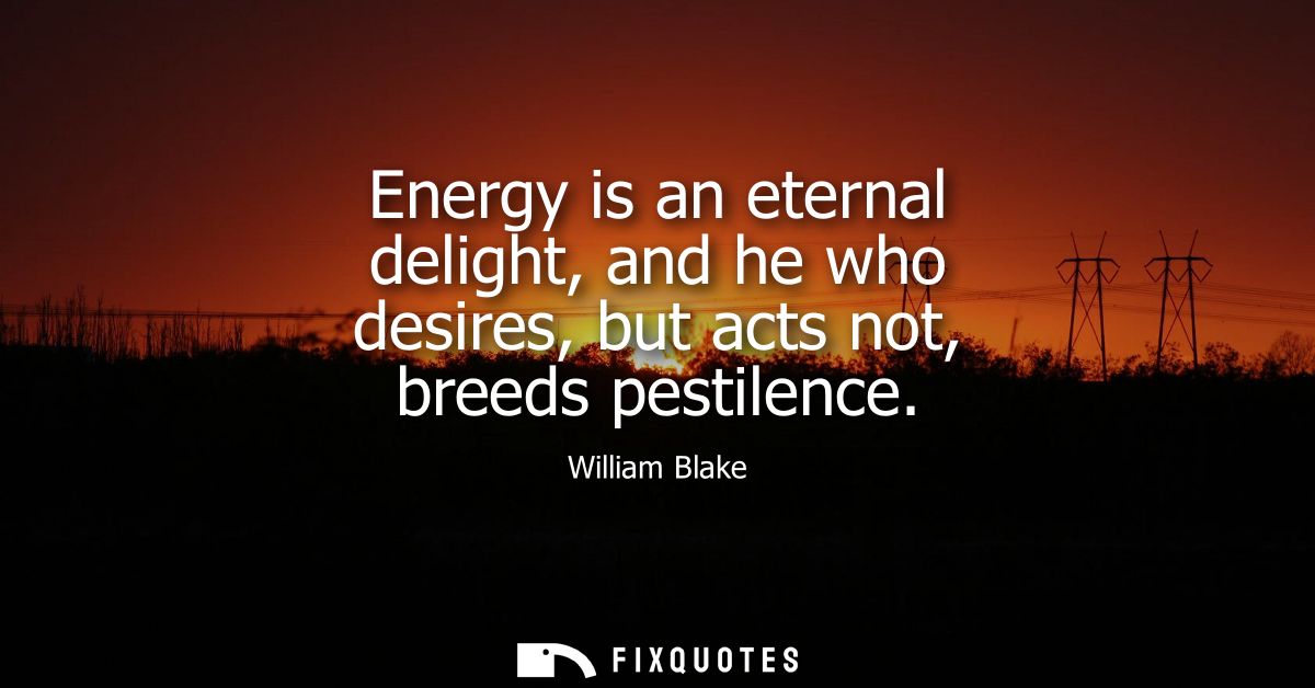Energy is an eternal delight, and he who desires, but acts not, breeds pestilence