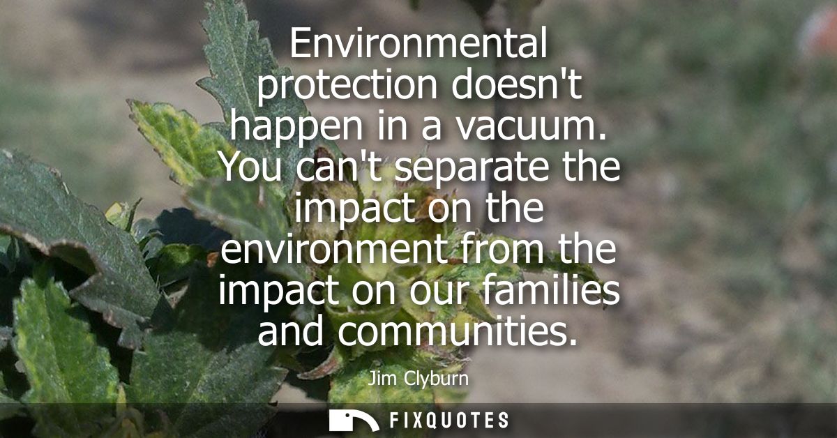 Environmental protection doesnt happen in a vacuum. You cant separate the impact on the environment from the impact on o