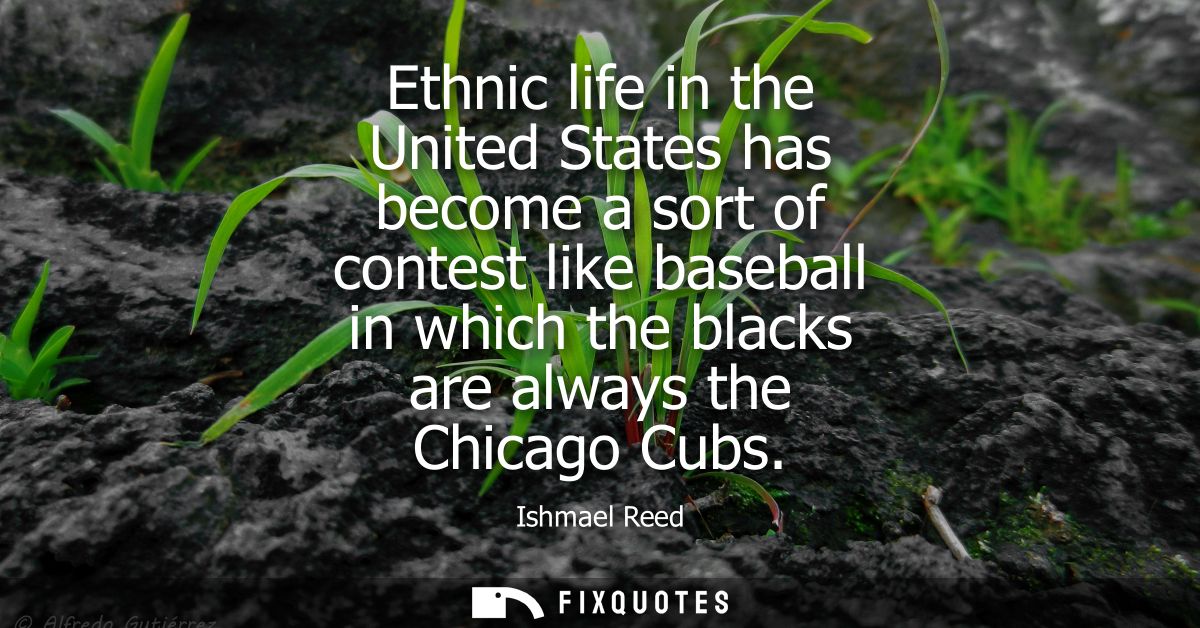 Ethnic life in the United States has become a sort of contest like baseball in which the blacks are always the Chicago C