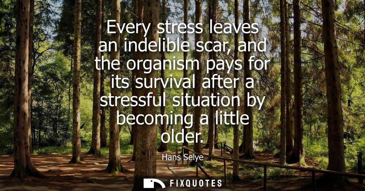 Every stress leaves an indelible scar, and the organism pays for its survival after a stressful situation by becoming a 