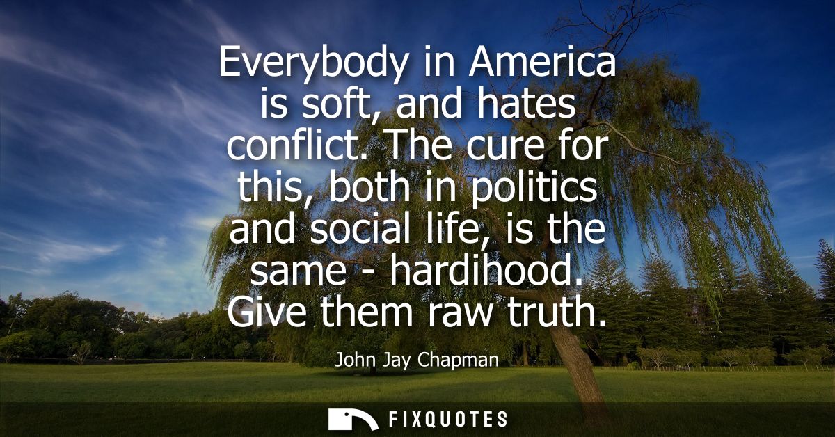 Everybody in America is soft, and hates conflict. The cure for this, both in politics and social life, is the same - har