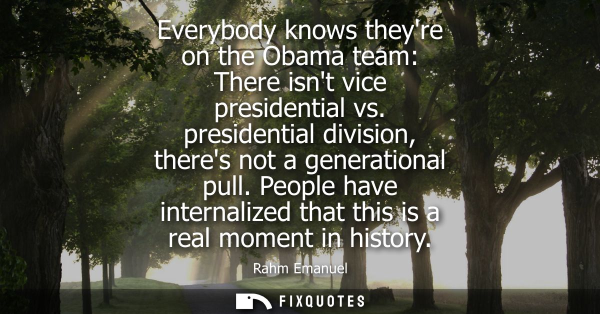 Everybody knows theyre on the Obama team: There isnt vice presidential vs. presidential division, theres not a generatio