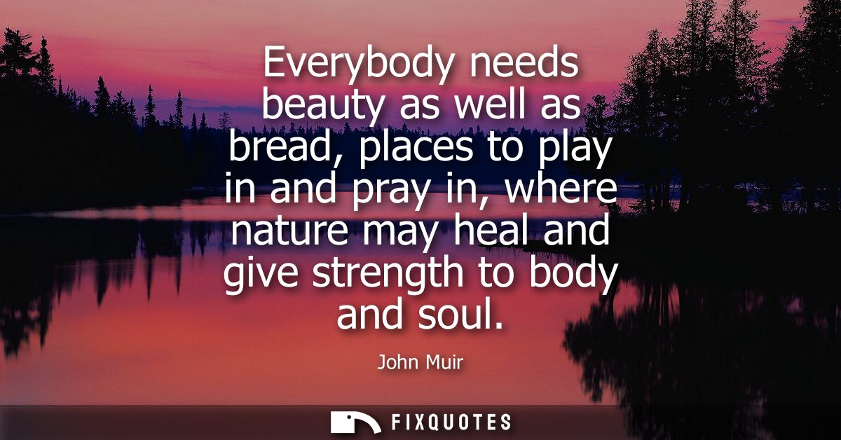 Everybody needs beauty as well as bread, places to play in and pray in, where nature may heal and give strength to body 
