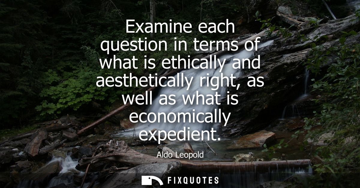 Examine each question in terms of what is ethically and aesthetically right, as well as what is economically expedient
