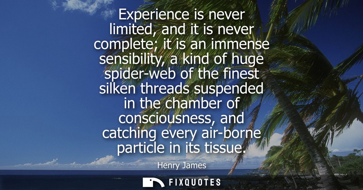 Experience is never limited, and it is never complete it is an immense sensibility, a kind of huge spider-web of the fin