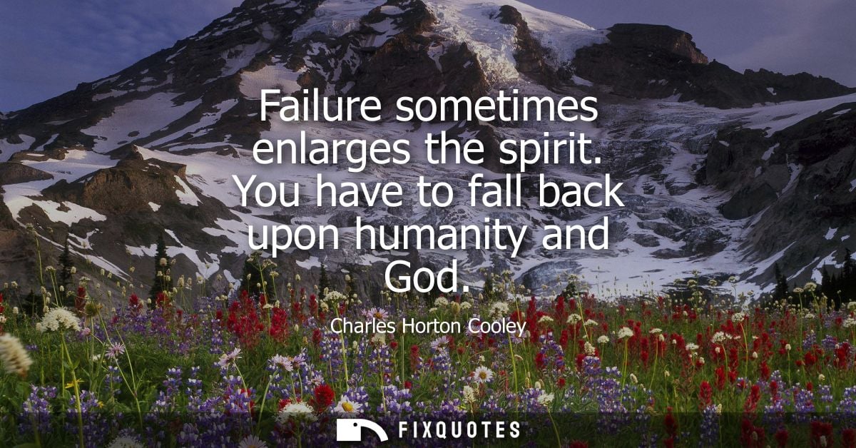 Failure sometimes enlarges the spirit. You have to fall back upon humanity and God