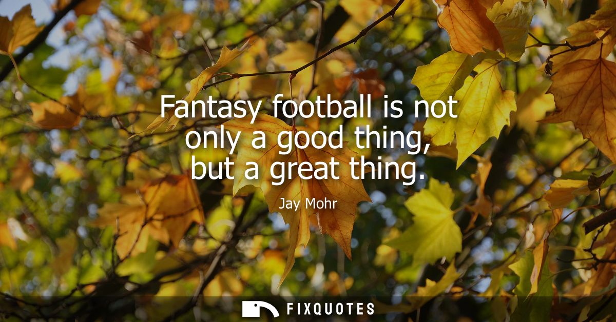 Fantasy football is not only a good thing, but a great thing