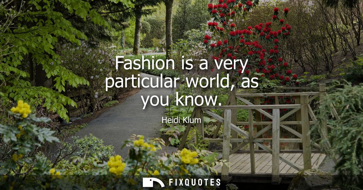 Fashion is a very particular world, as you know