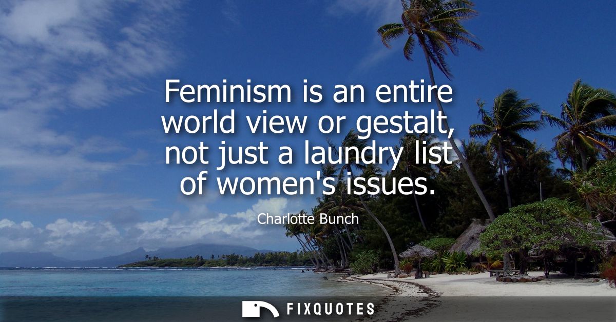 Feminism is an entire world view or gestalt, not just a laundry list of womens issues