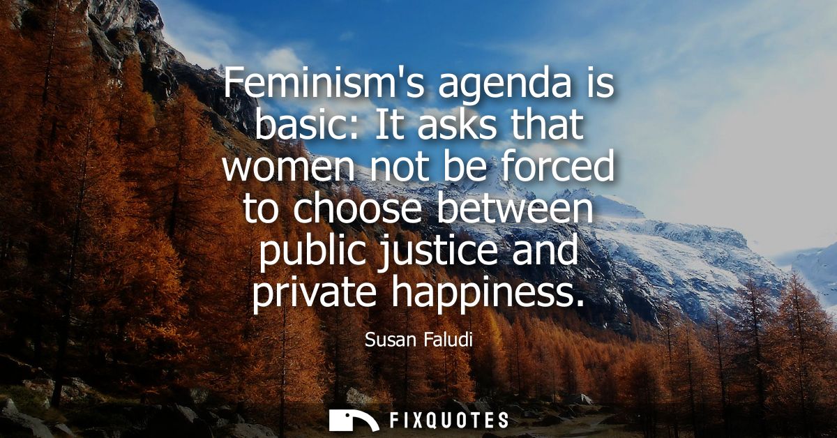 Feminisms agenda is basic: It asks that women not be forced to choose between public justice and private happiness