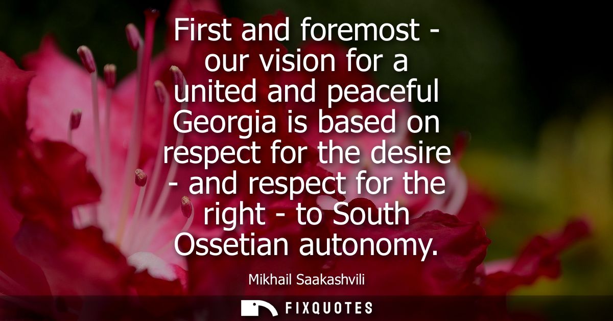 First and foremost - our vision for a united and peaceful Georgia is based on respect for the desire - and respect for t