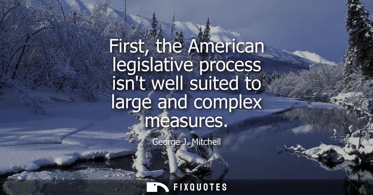 First, the American legislative process isnt well suited to large and complex measures