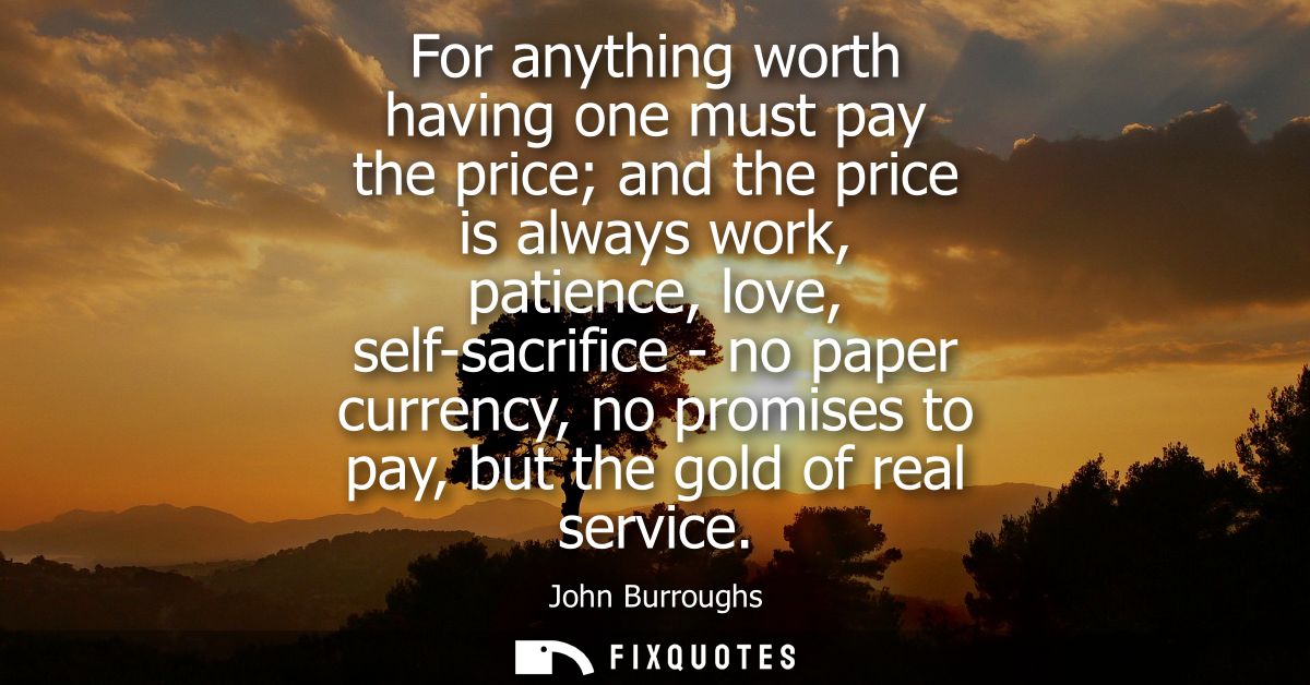 For anything worth having one must pay the price and the price is always work, patience, love, self-sacrifice - no paper