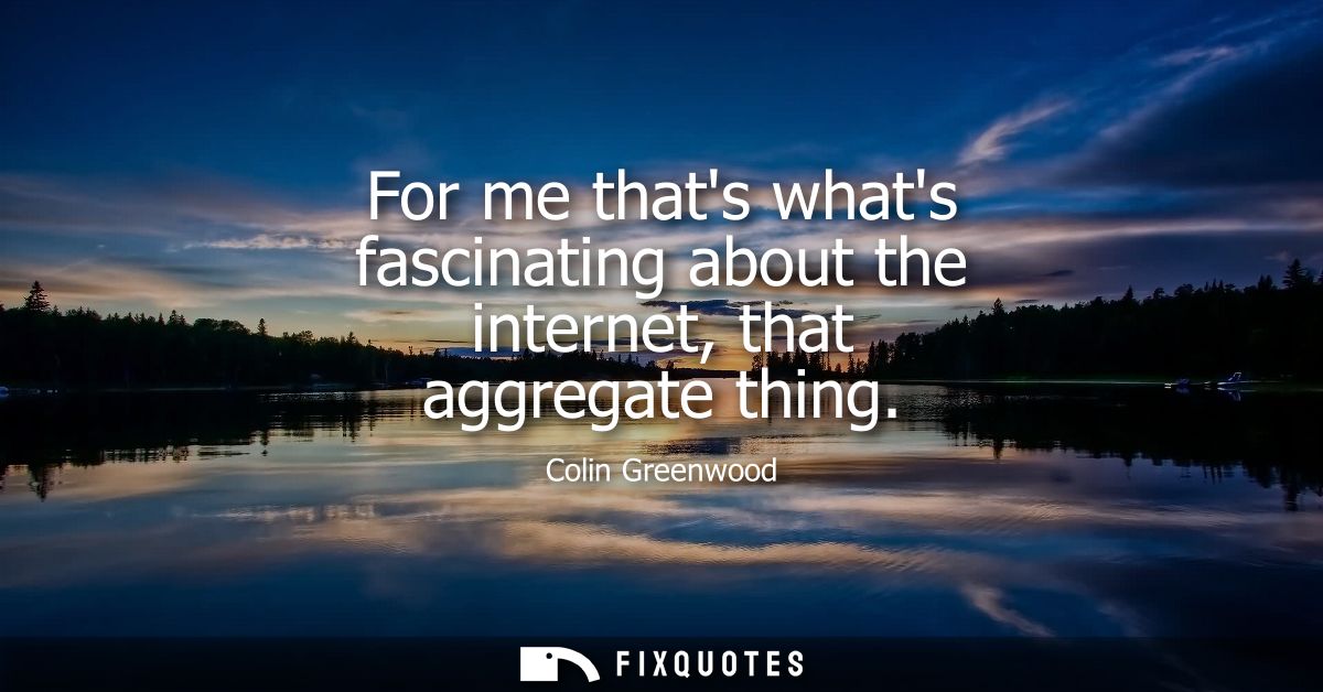 For me thats whats fascinating about the internet, that aggregate thing