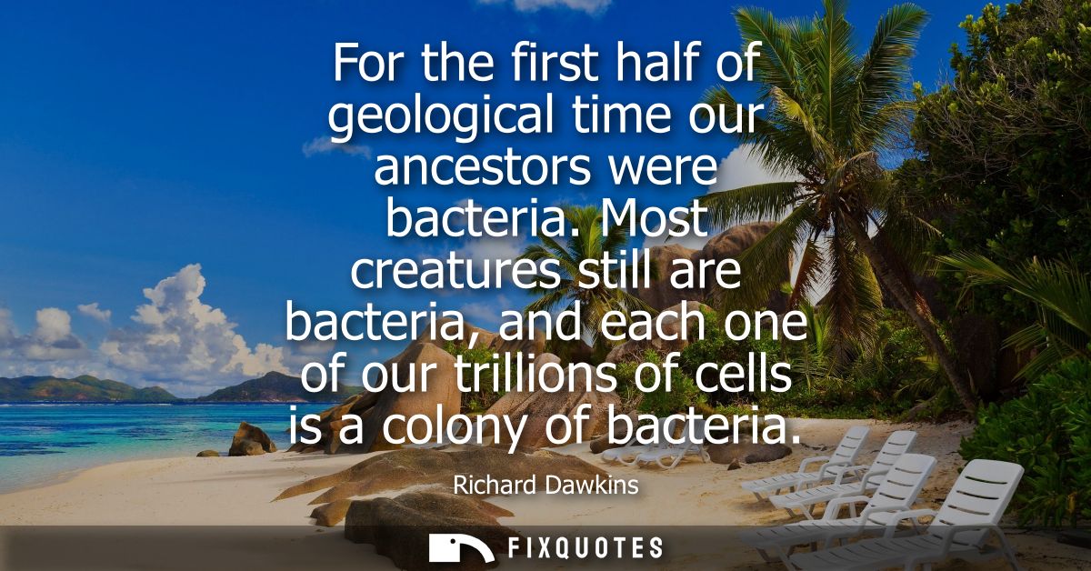 For the first half of geological time our ancestors were bacteria. Most creatures still are bacteria, and each one of ou